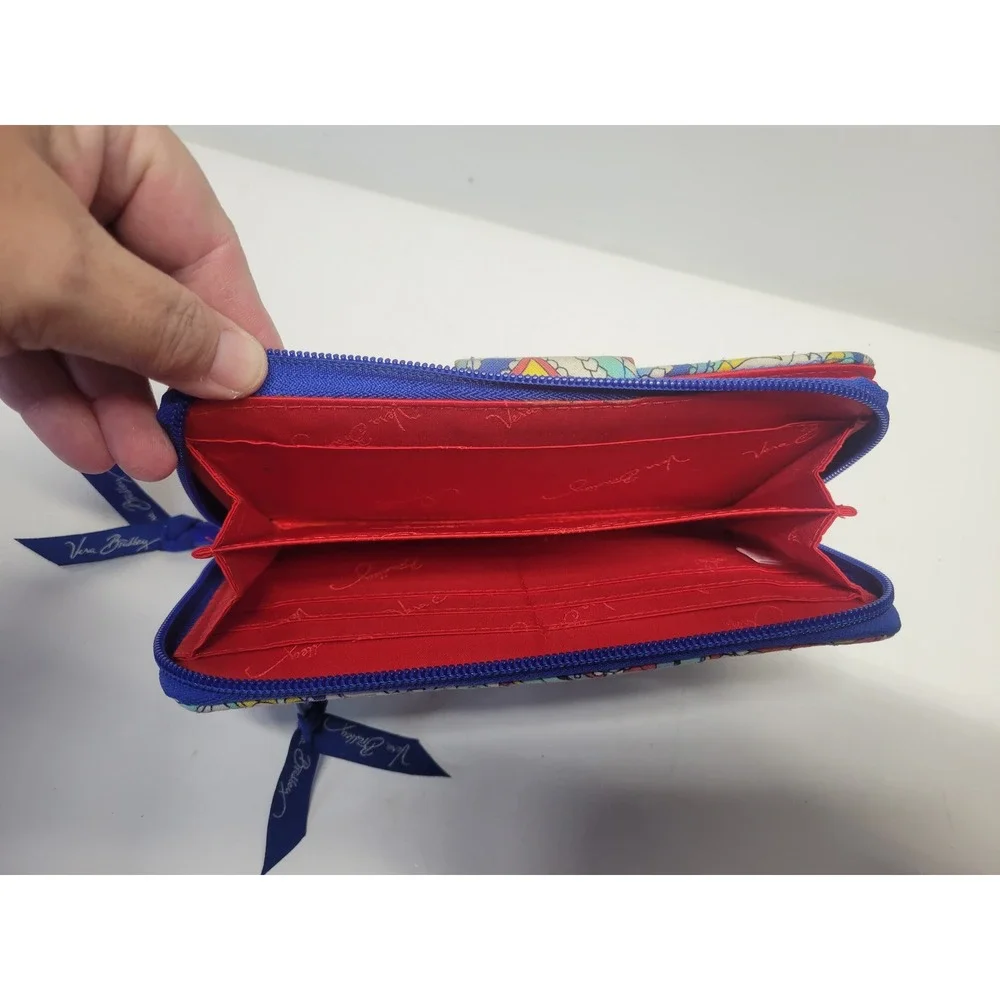 Vera Bradley Wallet Paisley Blue Red Yellow‎ White Zip Around Clutch Purse - Picture 7 of 10